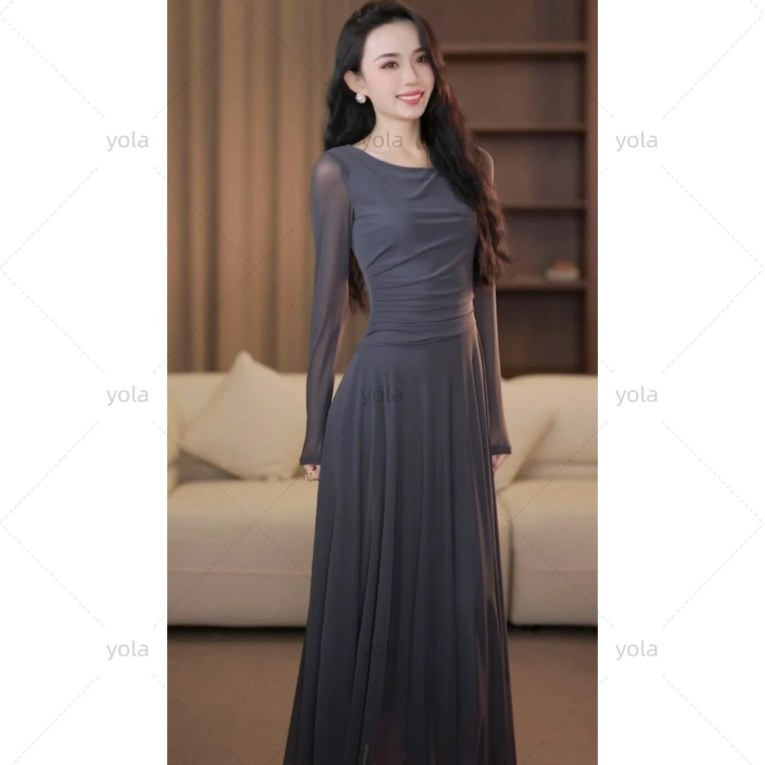 【yola】软烟罗春夏季新款法式显瘦圆领设计A摆连衣裙-YL11405