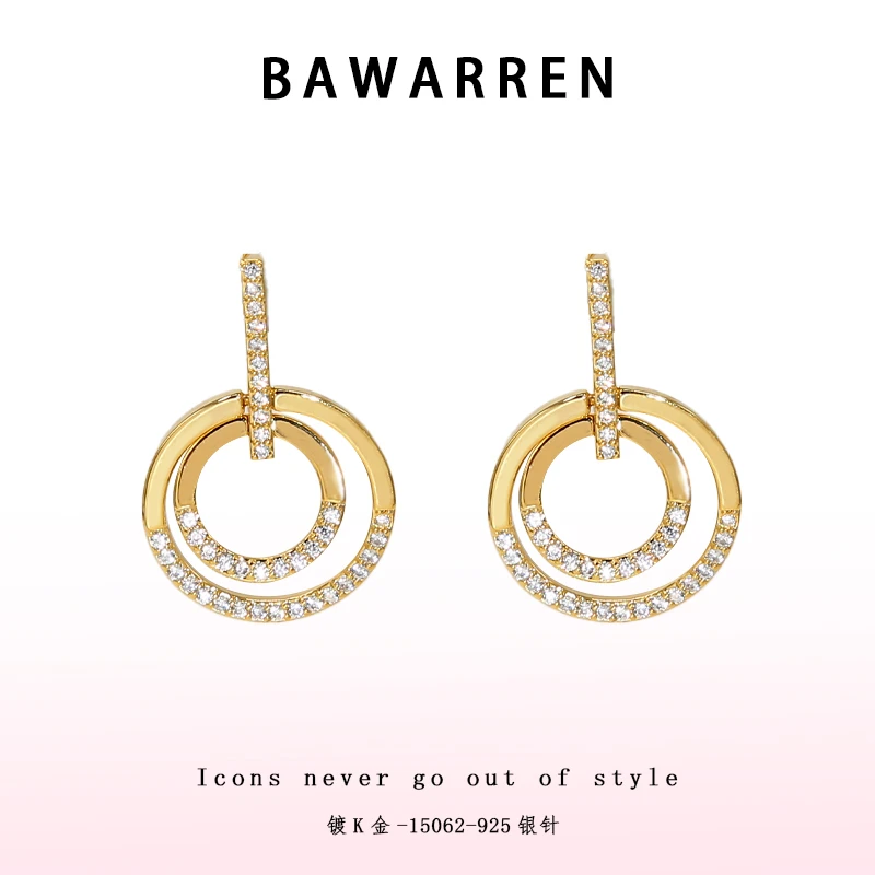 Bawarren 镀K金 意❤ 15062-【双环】精致耳环欧美