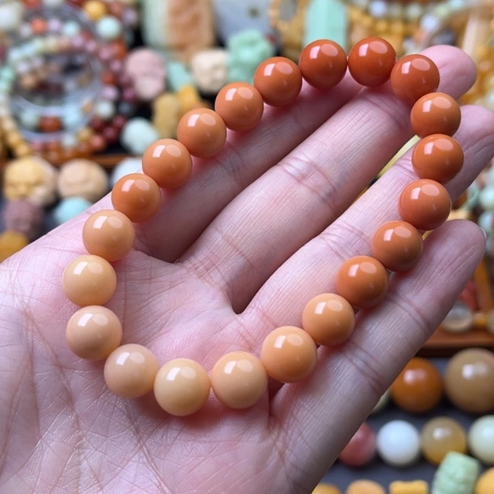 石英质玉（缅黄）未镶嵌珠宝半成品渐变手串