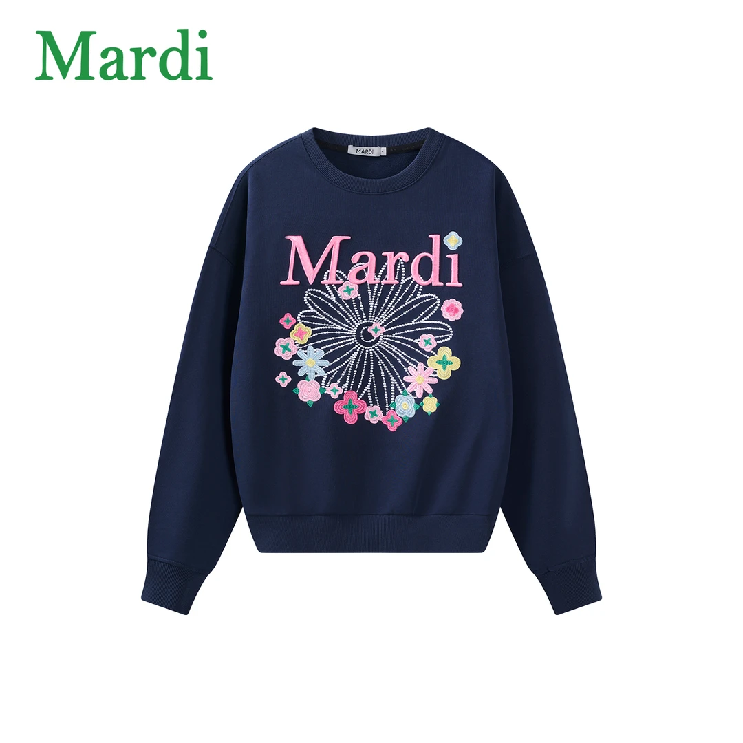 Mardi【明星同款】小雏菊流光刺绣落肩袖圆领韩系卫衣MWY2612492