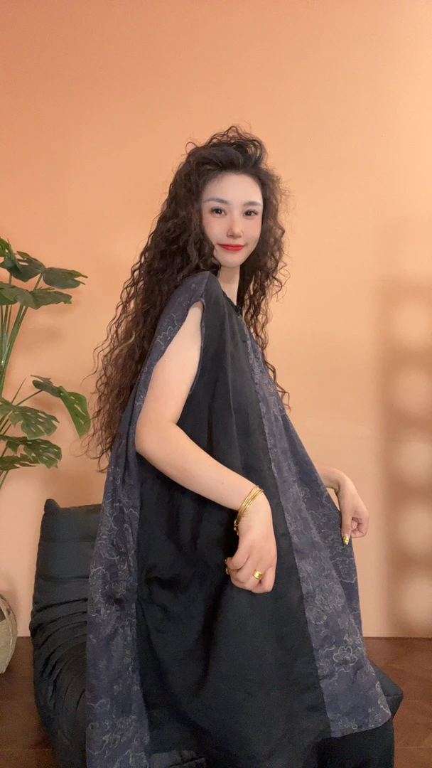 museguhui/木色古汇586#拼色复古时尚气质显瘦宽松休闲连衣裙