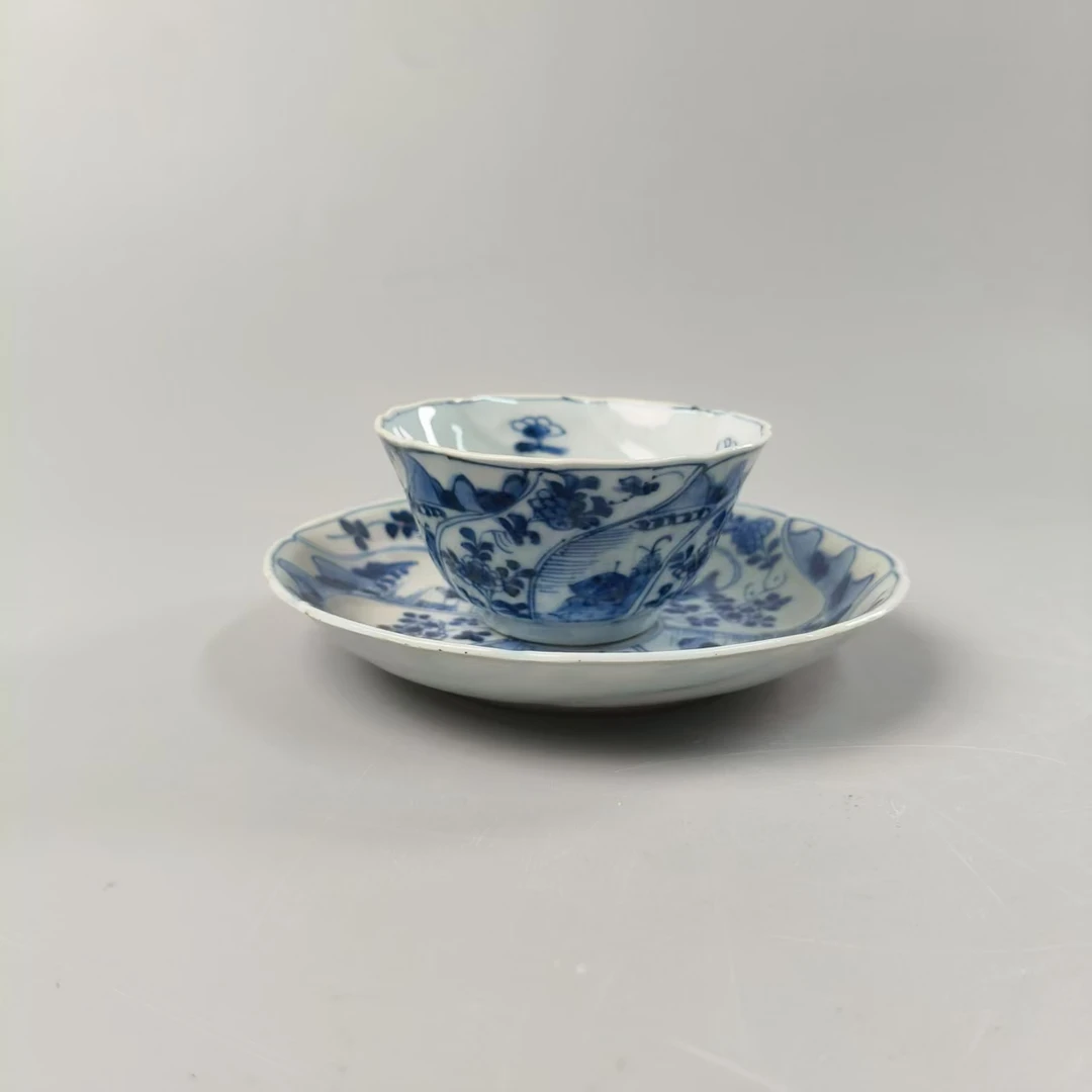 康 青花开窗人物山水杯碟套XG-0052