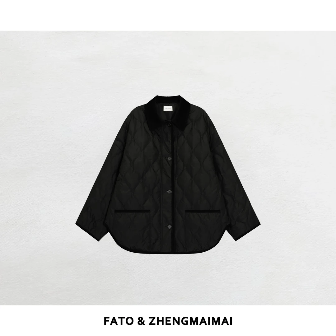 郑买买 花间暖 秋冬经典百搭丝绒拼接菱格轻装滑羽绒服 HH51001Y1