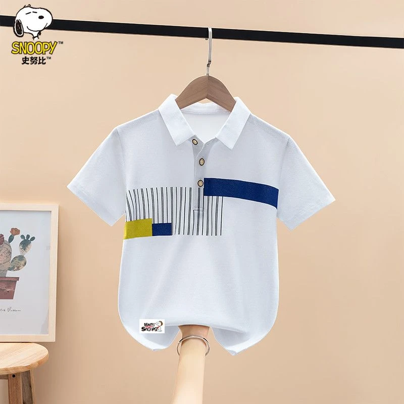 史努比男童纯棉短袖T恤夏装2025新款洋气中大童男孩翻领polo衫潮