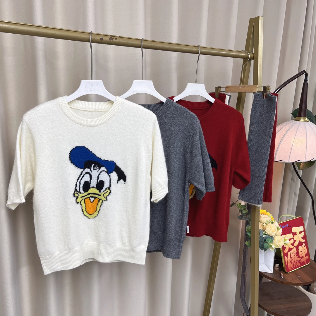 510女士春秋新款百搭显瘦减龄韩系唐老鸭针织衫毛衣袖子可拆卸