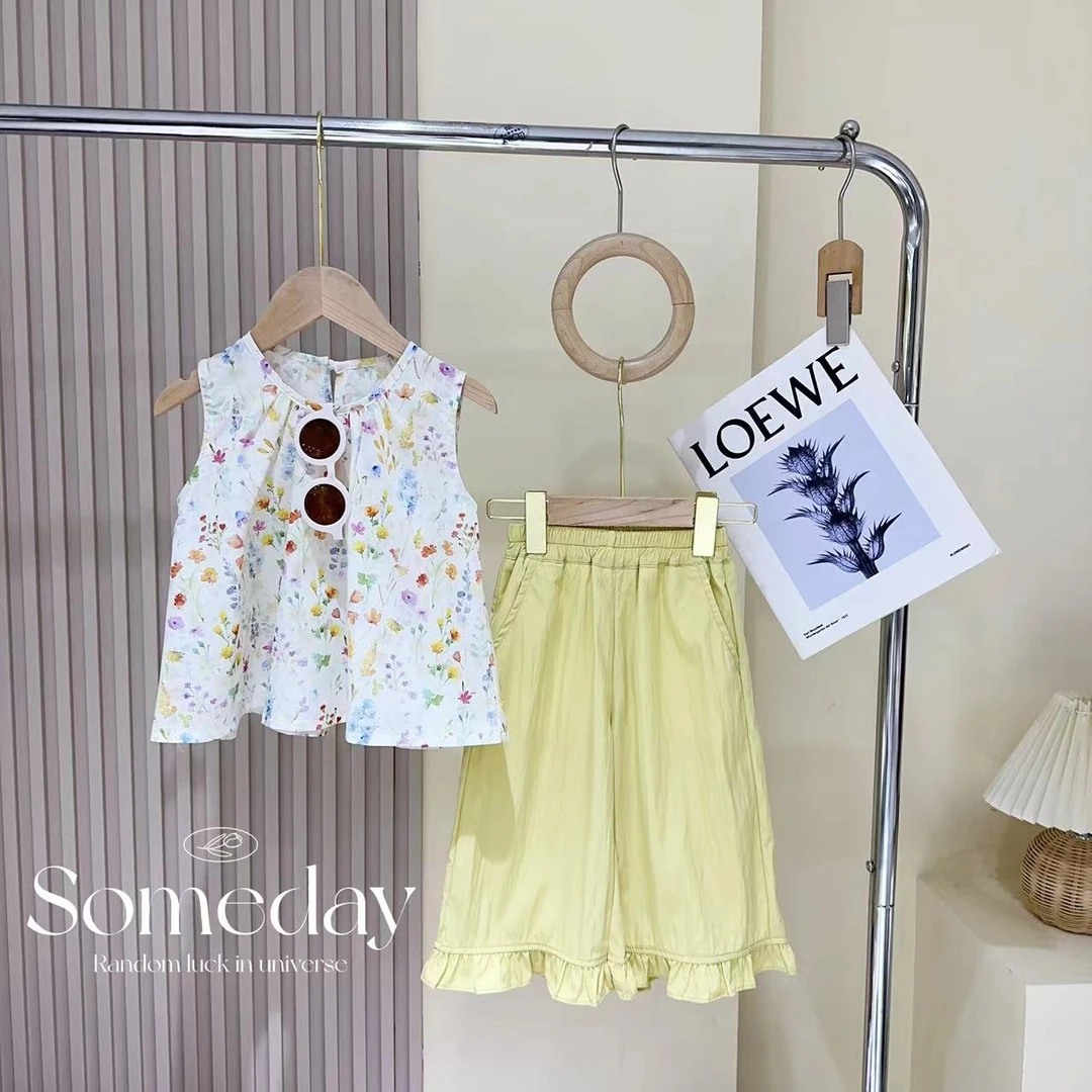 【浅夏时光】汤圆家童装2025夏季碎花荷叶边拼接甜美套装 YA-2241