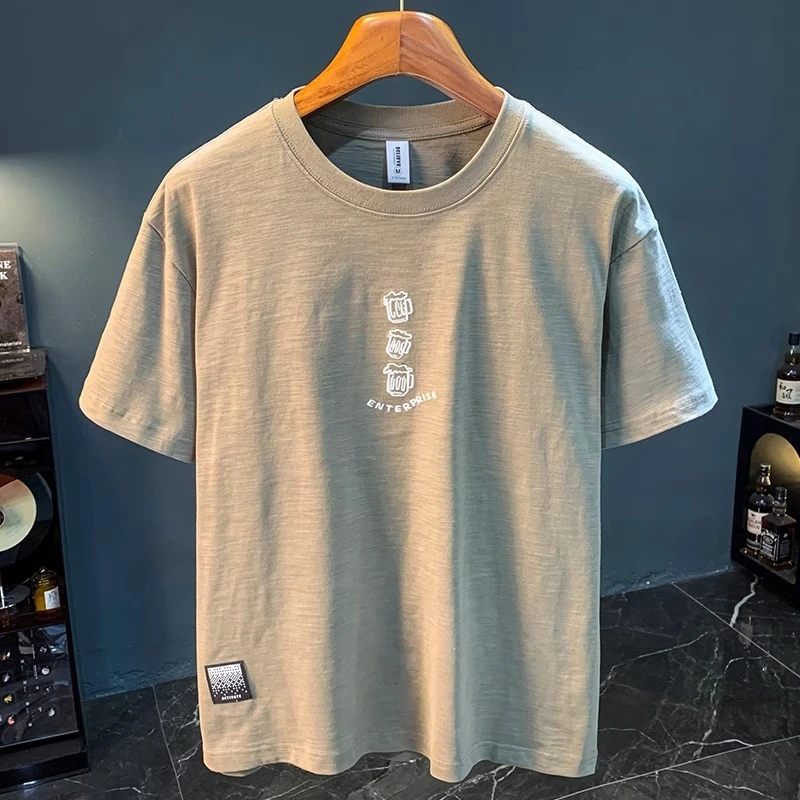 LEIGHZ/雷茨夏季新款美式重磅短袖T恤男士宽松大码纯棉休闲体恤