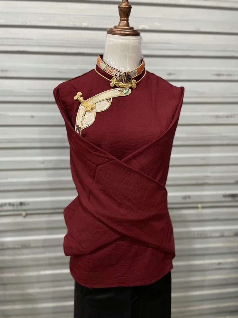 新款女装藏式风格双峰圆角花边民族风衬衣外穿内搭