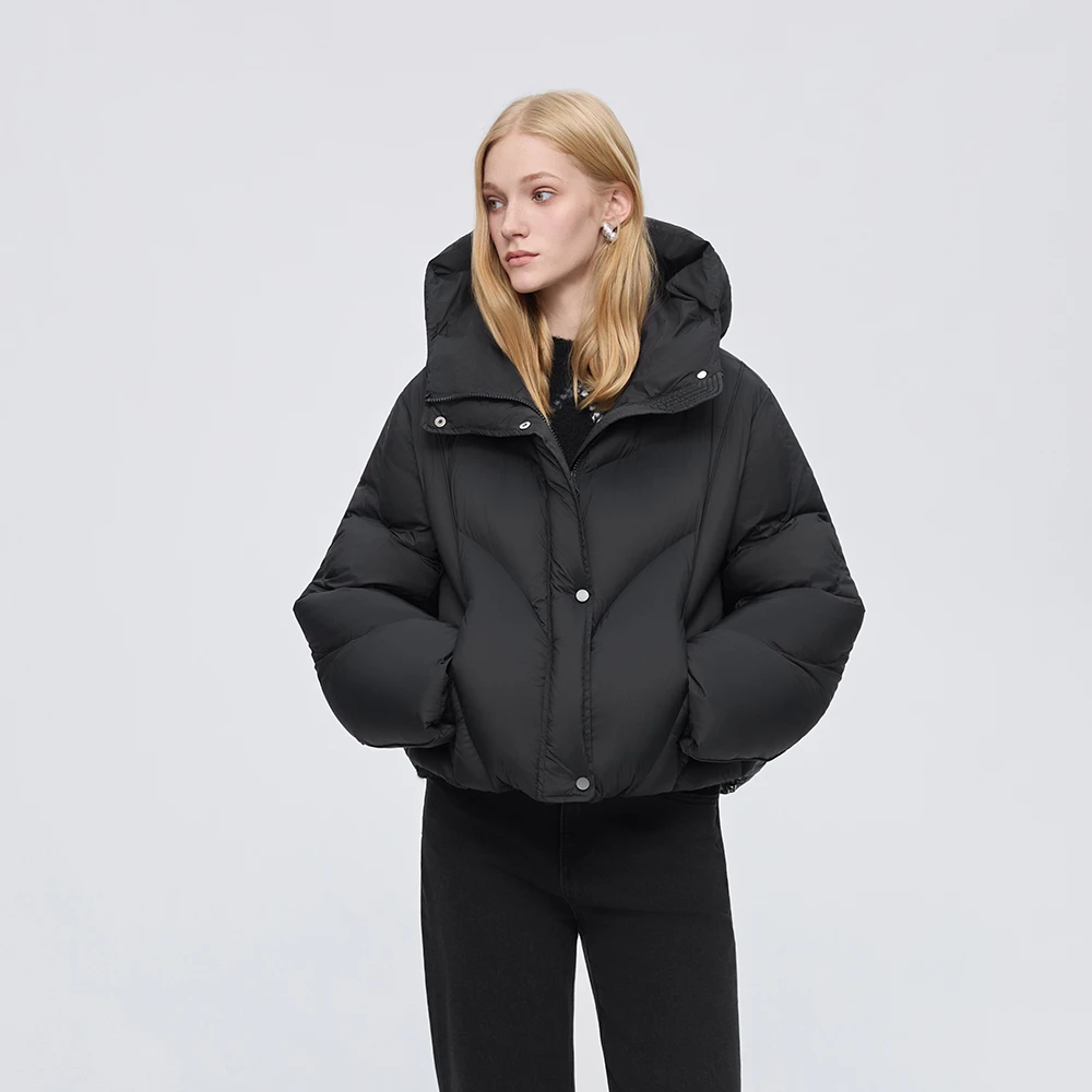 【粉丝专享】圣迪奥【墨迹行间】新款黑色保暖连帽羽绒服S254Z3104