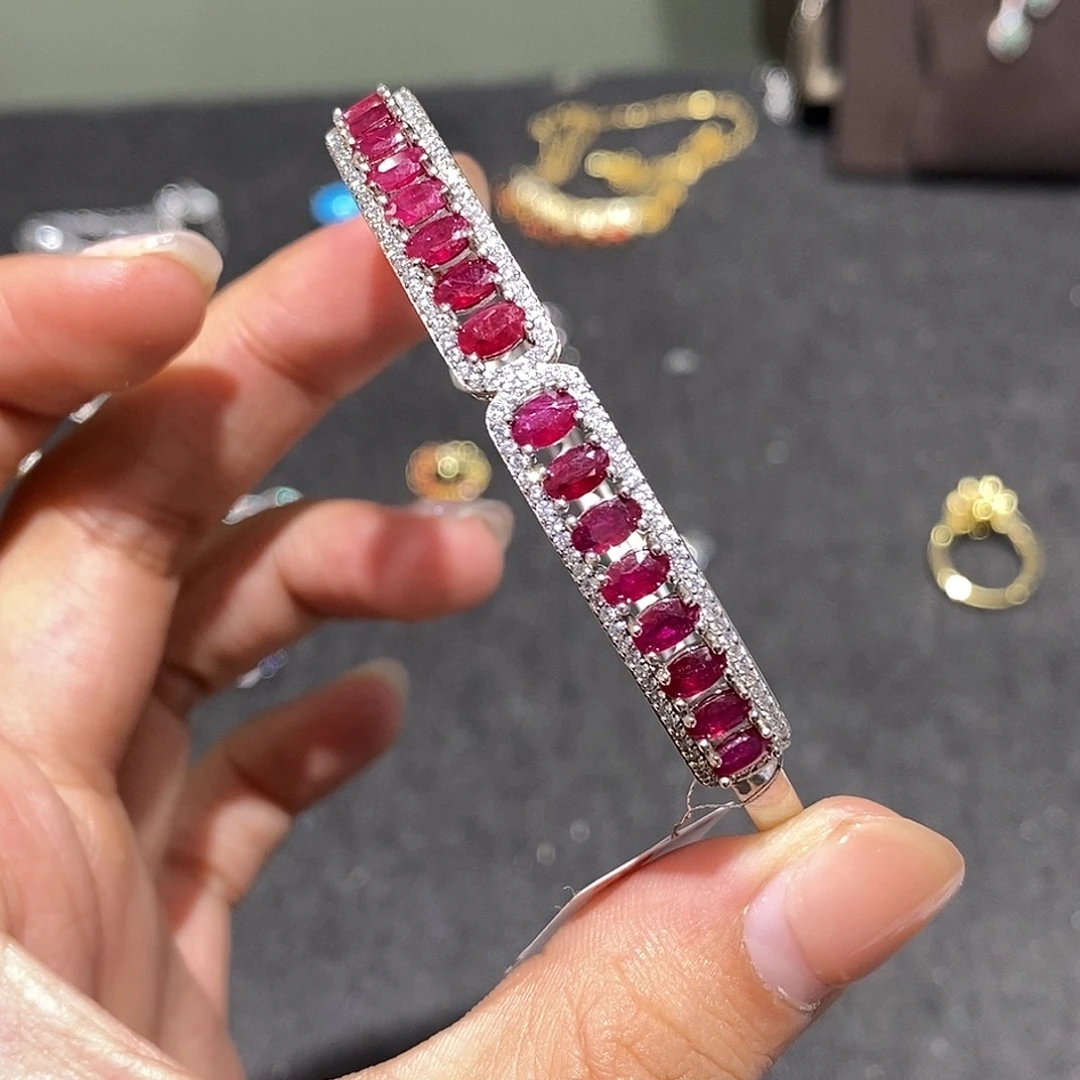 手镯银S925镶嵌红宝石