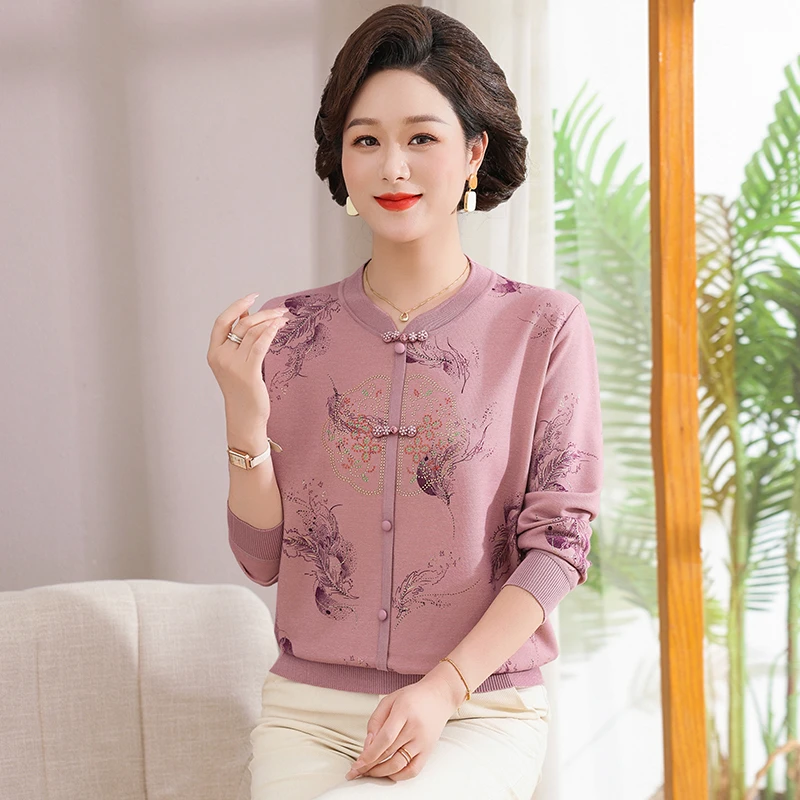 2025秋季新款长袖T恤妈妈装洋气外穿打底小衫中老年女装春秋上衣