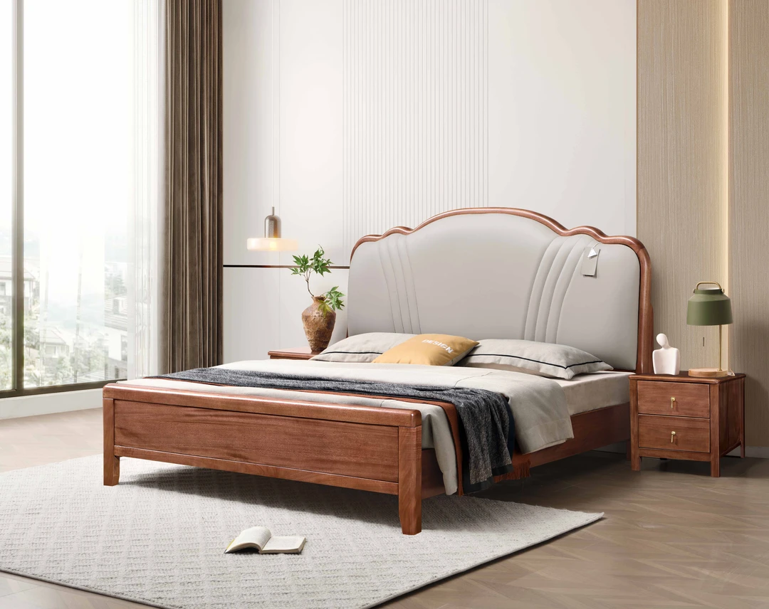 金丝檀储物实木床简约风主卧室双人新中式成套设计1.8*2米的大床