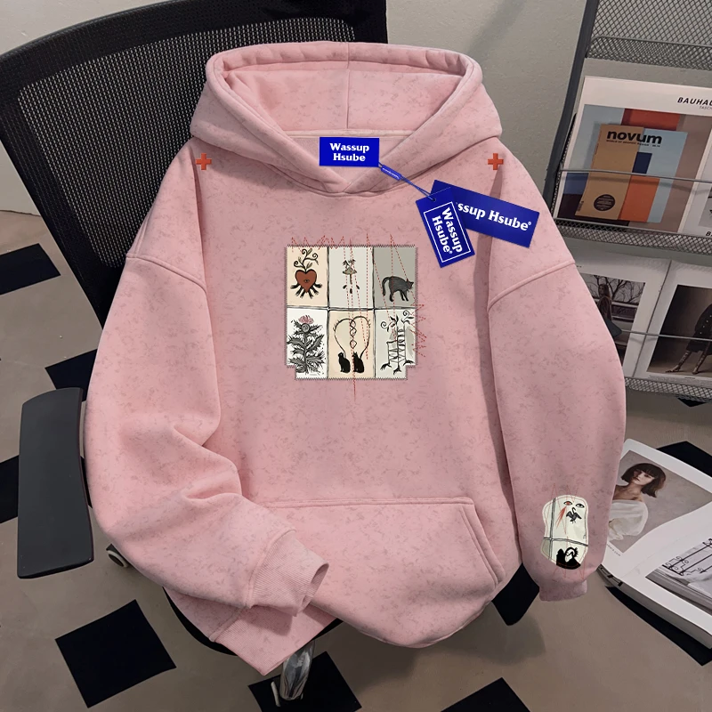 WASSUP HSUBE设计感美式潮流套头连帽卫衣青少年重磅百搭ins上衣