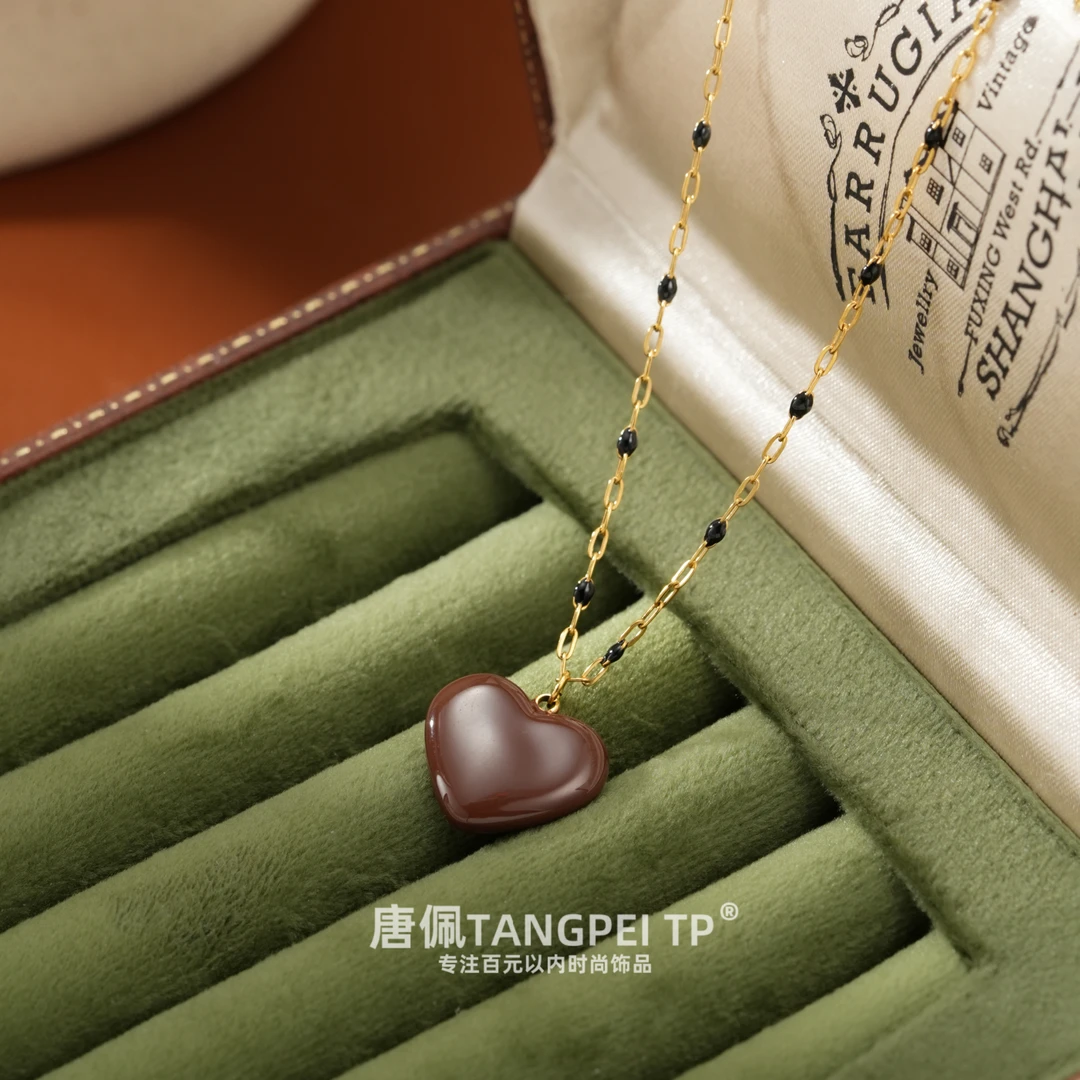 不锈钢项链 设计感美拉德立体爱心吊坠项链甜美简约气质时尚饰品