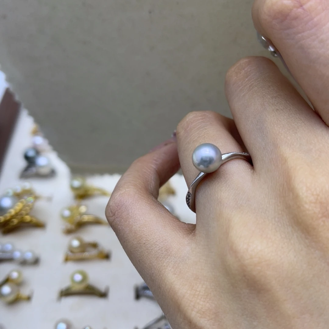 戒指海水珍珠银S925镶嵌