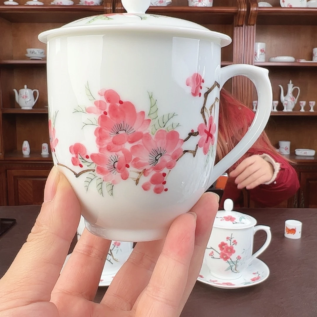 瓷釉下水点桃花办公杯