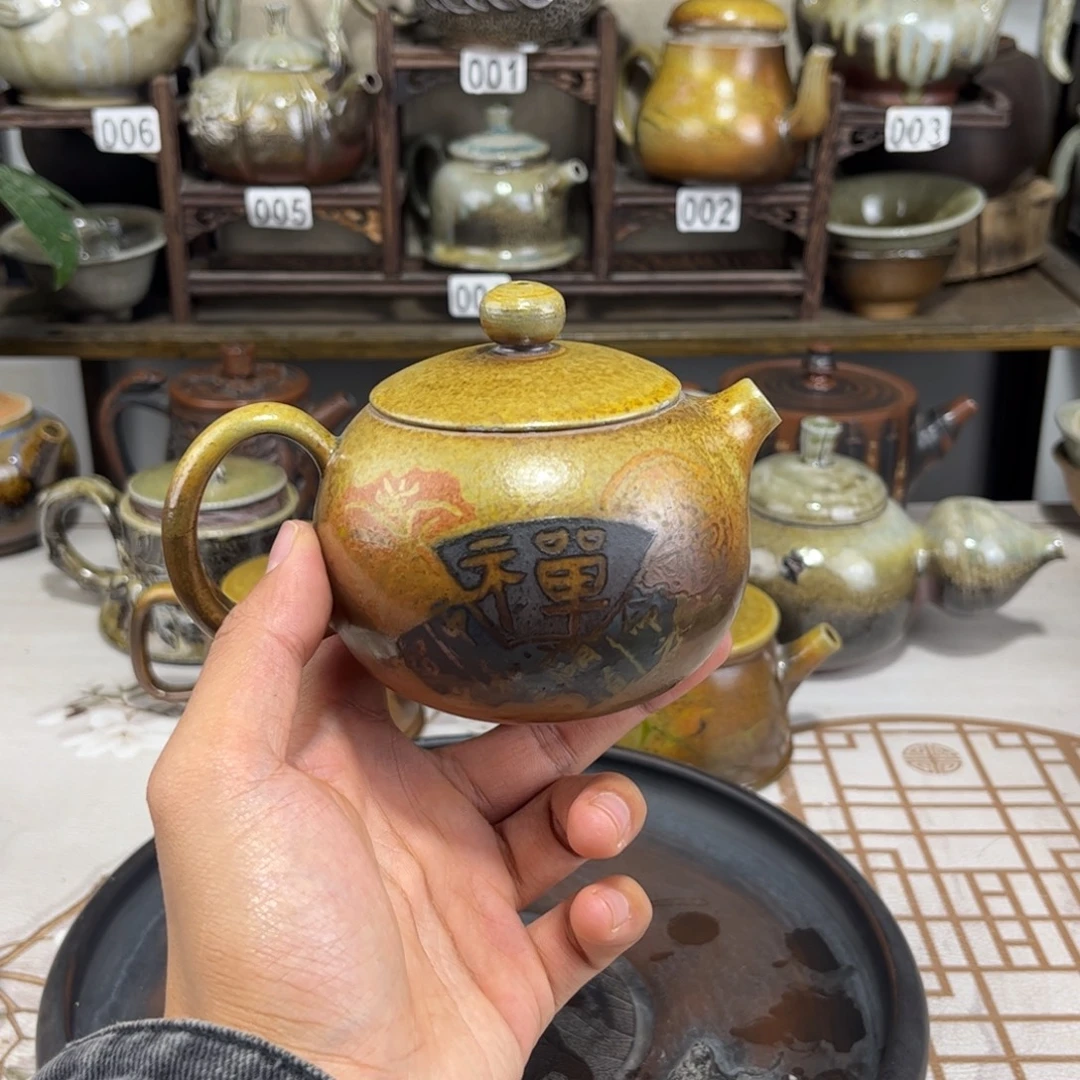 220cc白泥彩填柴烧西施壶，古法传承裸坯柴烧