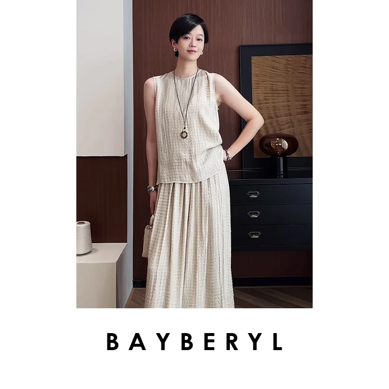 BAYBERYL老贝冠乐*背心肌理格子气质圆领无袖上衣NCY5E1205