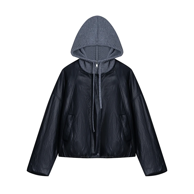 【皮羽绒】假两件针织连帽休闲百搭皮羽绒服A2760