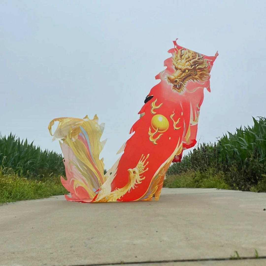 格曼新款8米金色龙凤呈祥一体彩绸可水洗龙衣