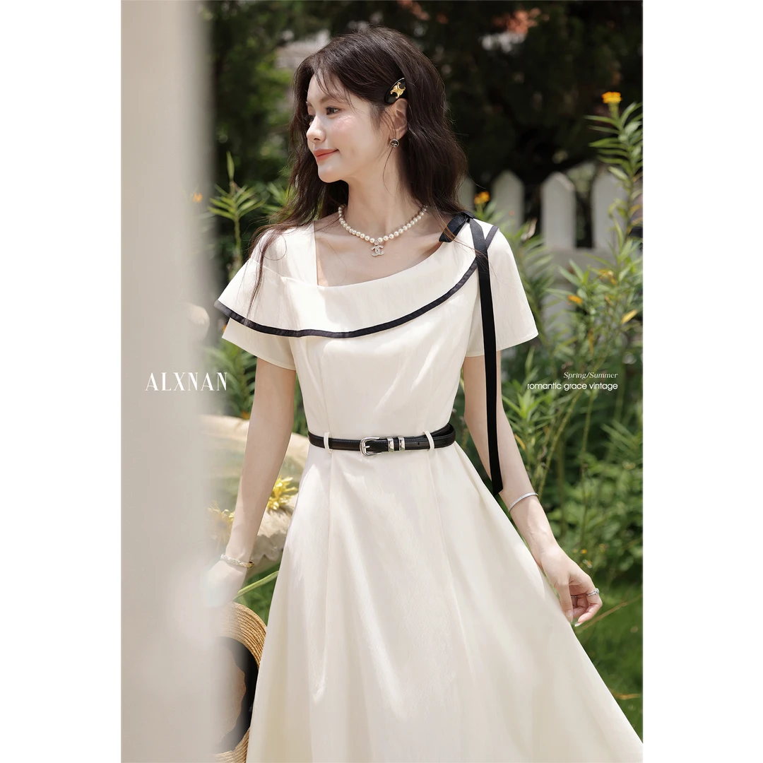 鹿向南「杏雅通勤」夏季时尚感上班通勤短袖裙子连衣裙女DYL661842