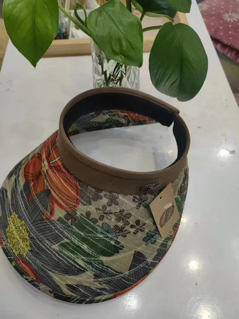 韩进花朵印花防晒帽子女夏天户外防紫外线大檐遮脸发箍遮阳帽