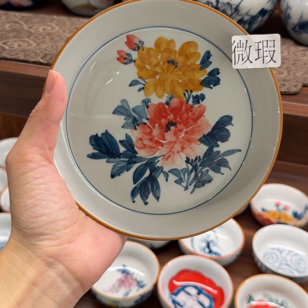 釉下手绘茶具微瑕