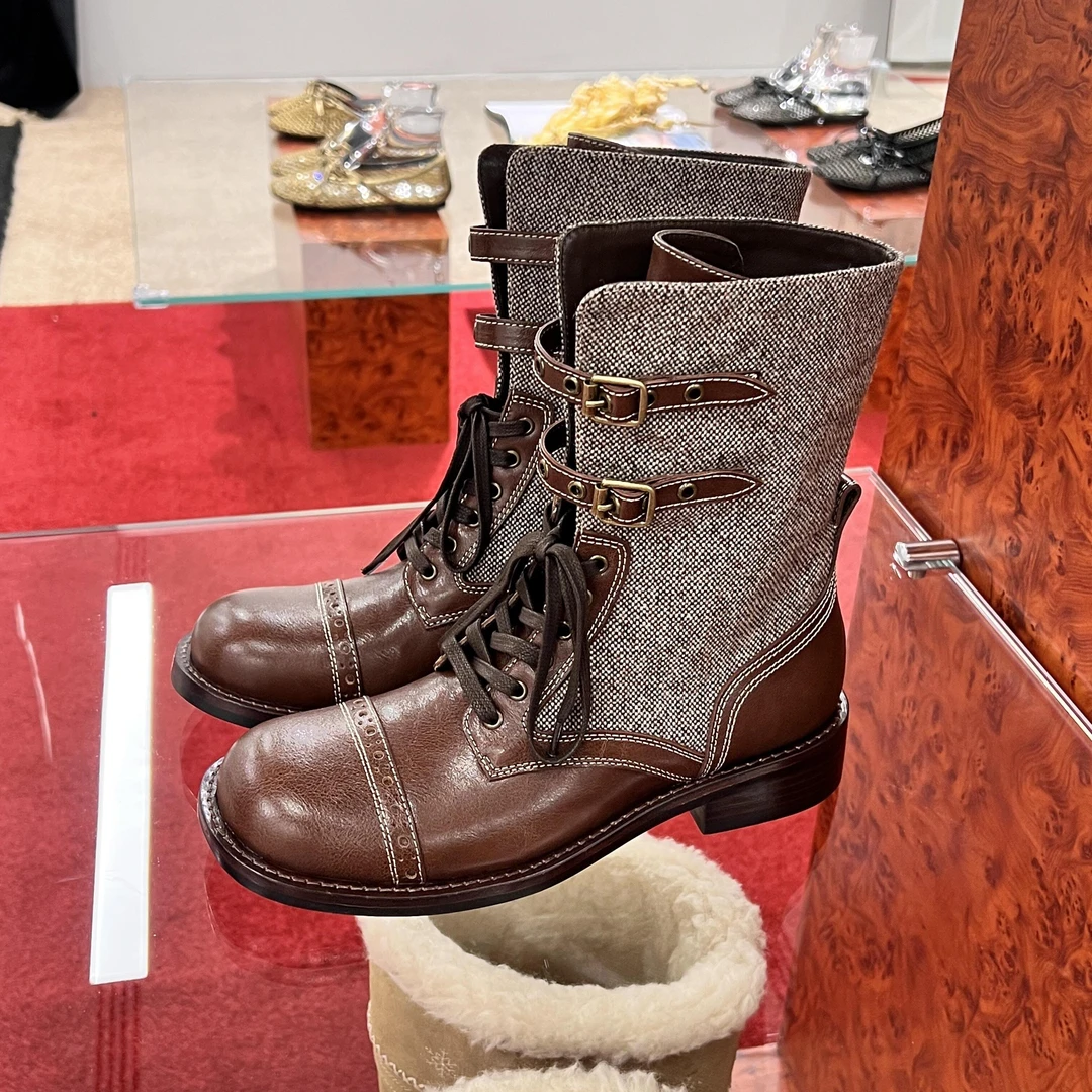 哇噻！酷飒时尚~覆古风圆头粗跟短靴新款气质百搭马丁靴时装靴