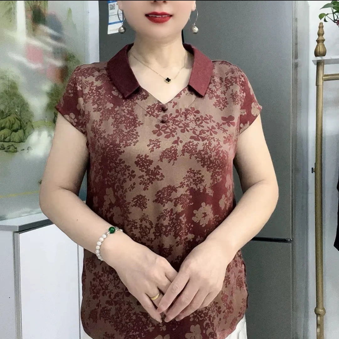 夏季新款时尚减龄短袖衬衫中老年妈妈装宽松遮肉上衣洋气显瘦气质