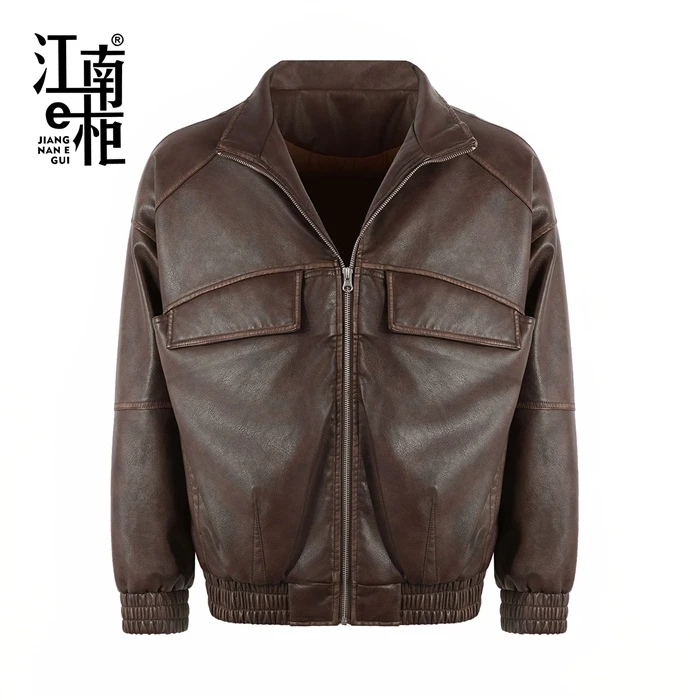 江南e柜   男款百搭翻领简约潮流时尚皮衣羽绒服458107160