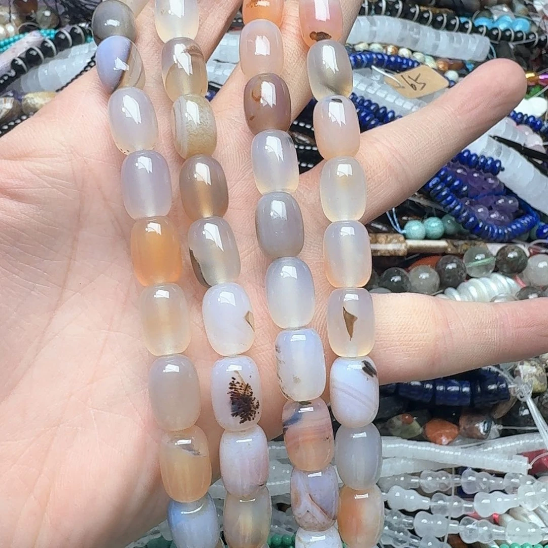 玛瑙/玉髓合金珠宝半成品一条10x13mm盐源飘花桶珠
