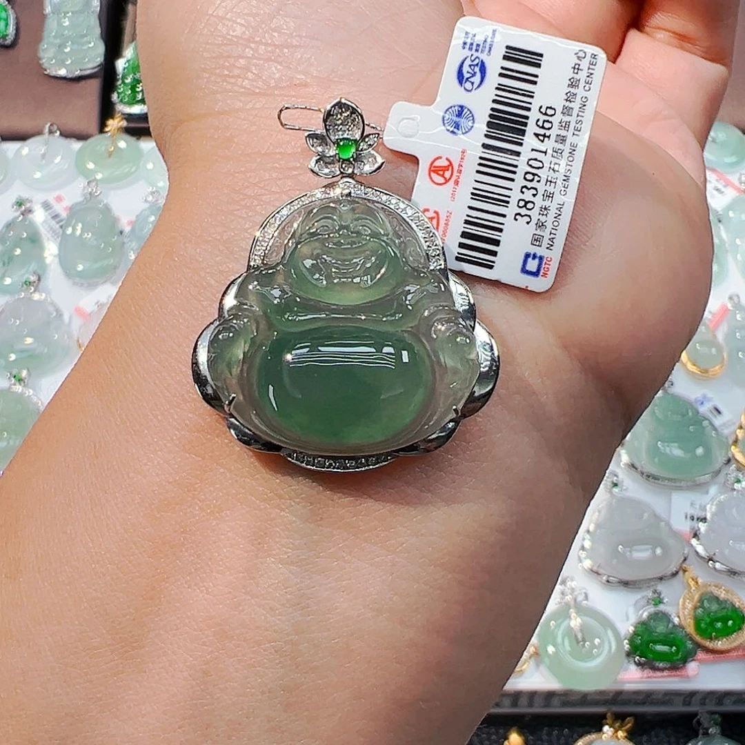 吊坠(不含链)18K金镶嵌翡翠佛公