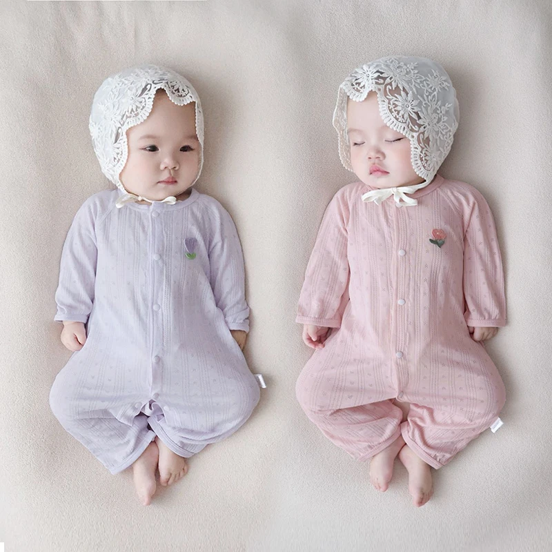 婴丝长袖连体衣幼儿夏季薄款冰爽透气婴儿哈衣男女宝宝空调服睡衣