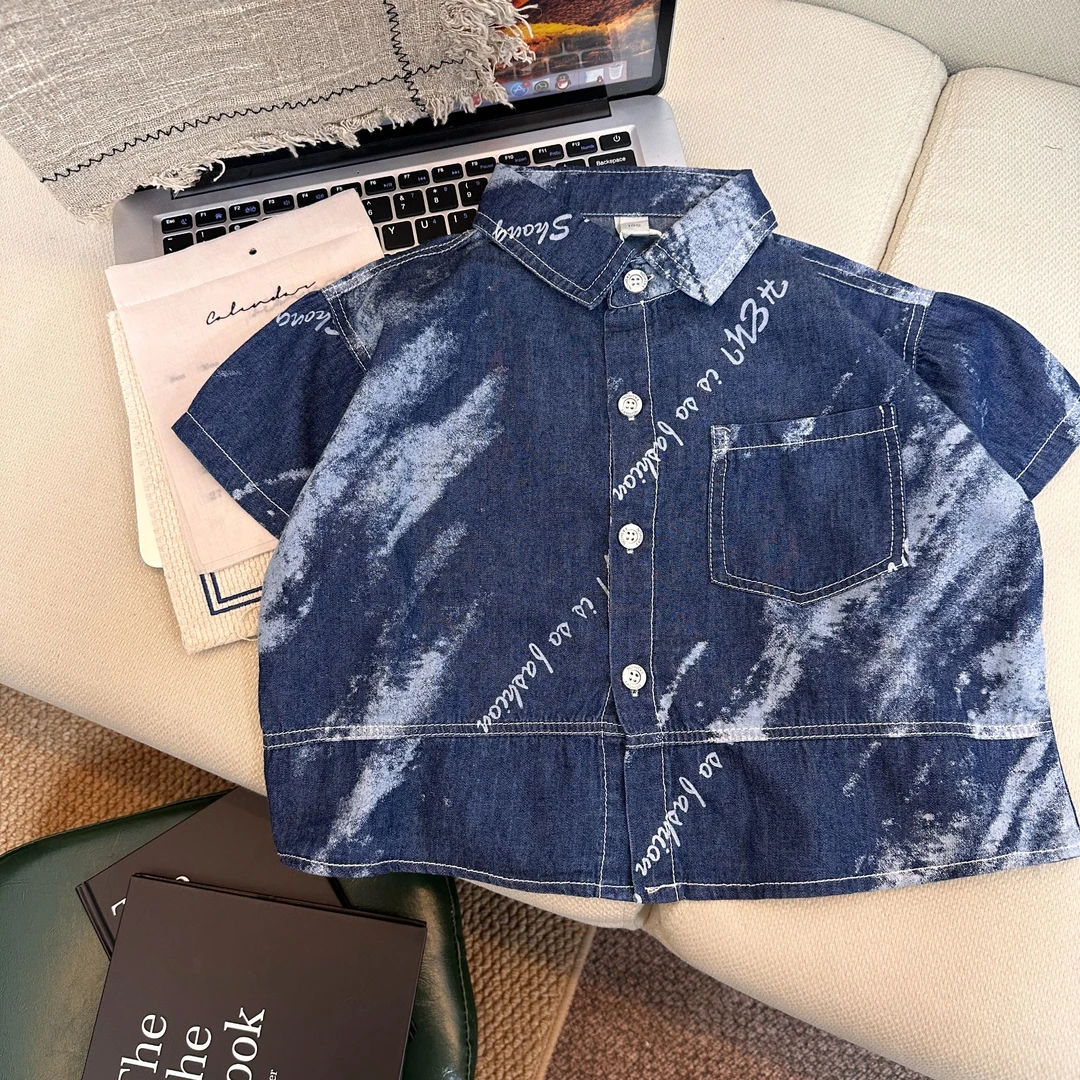 2997夏季潮流时尚休闲百搭洋气男女童牛仔短袖