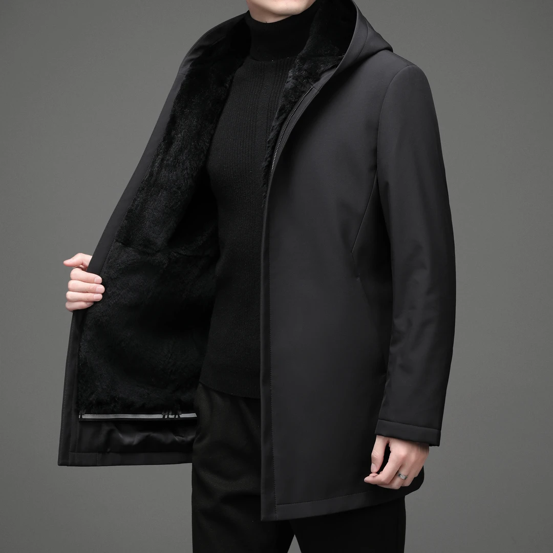 男士外套兔毛内胆可拆卸连帽派克