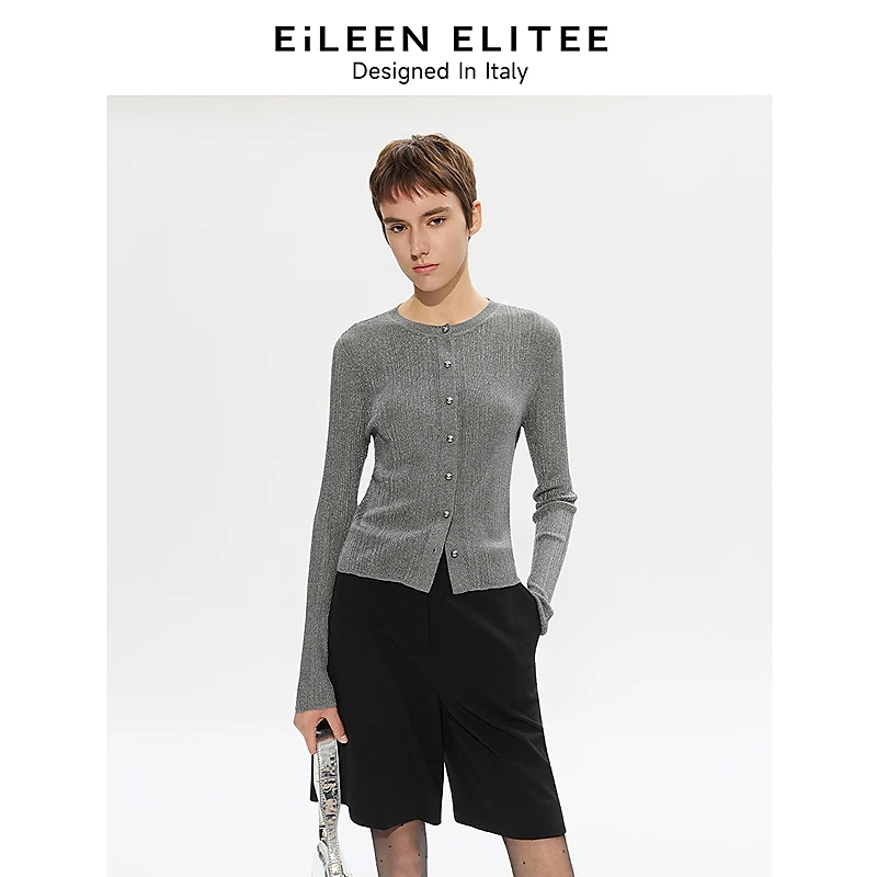 朗姿欧洲EiLEEN ELITEE2025年夏季新款毛针织衫灰色开衫气质上衣