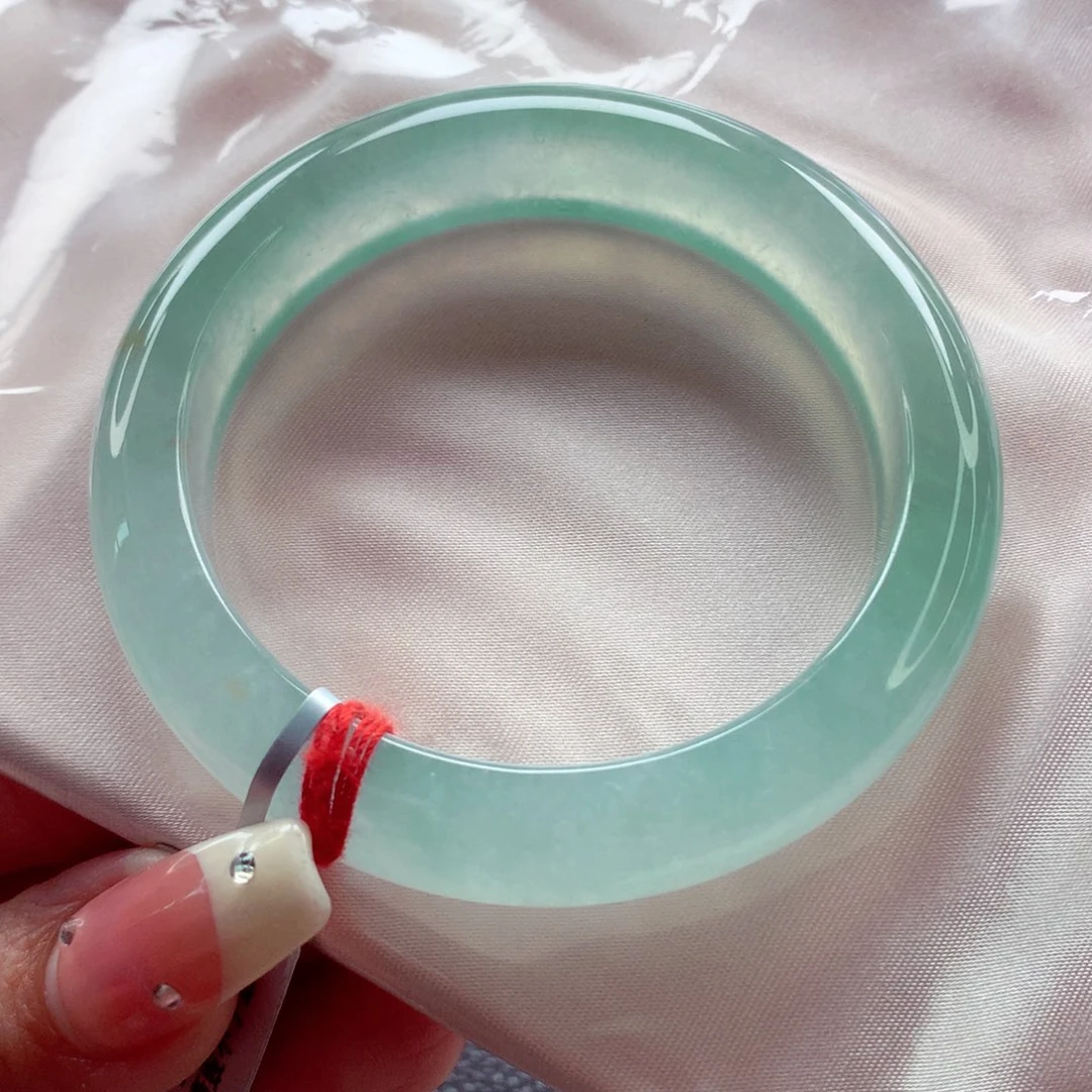 翡翠未镶嵌手镯57.2高冰炸光冰绿超推荐 敏