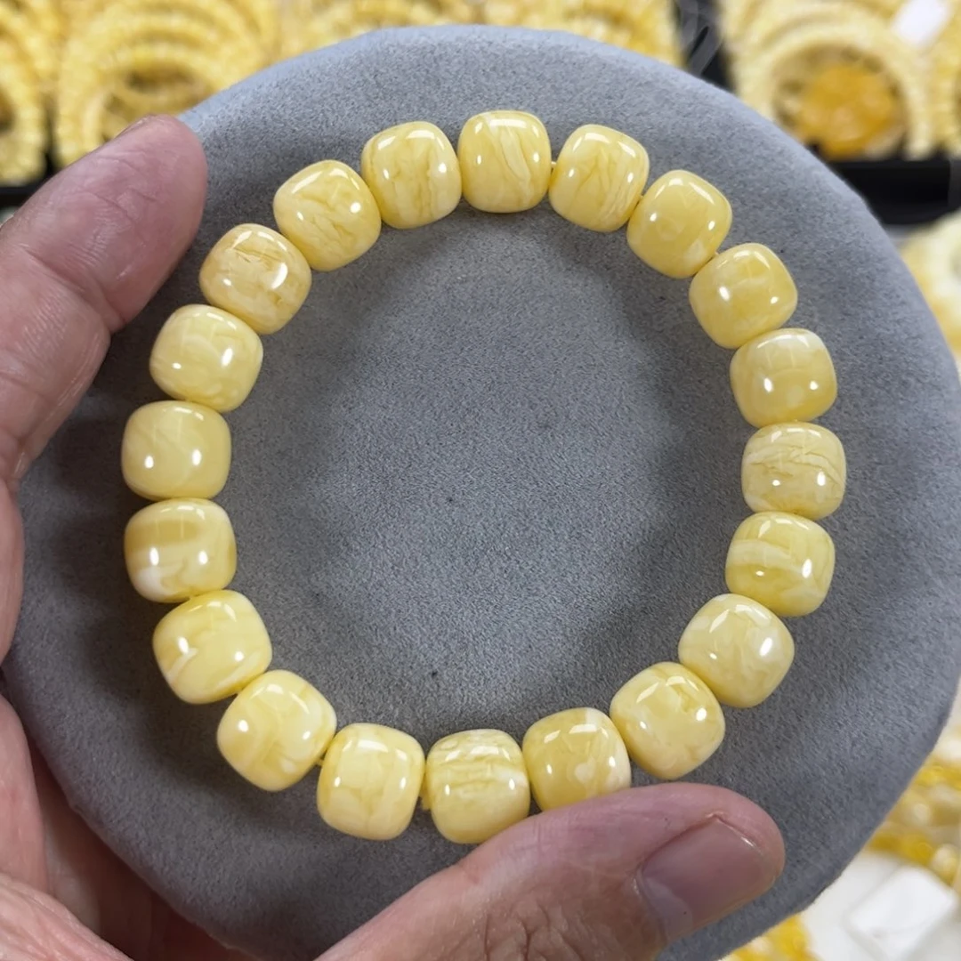 蜜蜡手链未镶嵌纯天然俄料白花虎皮