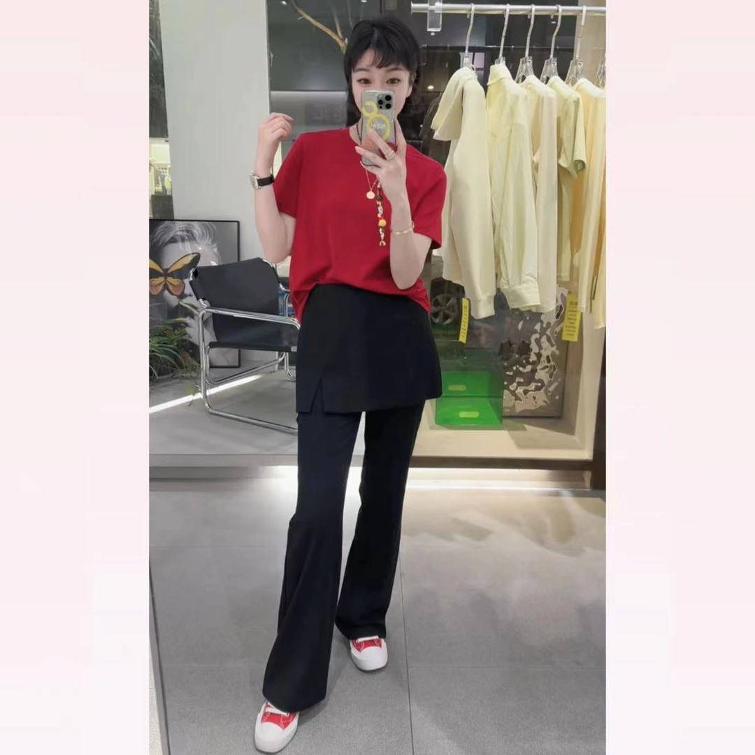 春苗女装     四色简约款短袖     新款圆领百搭设计感T恤