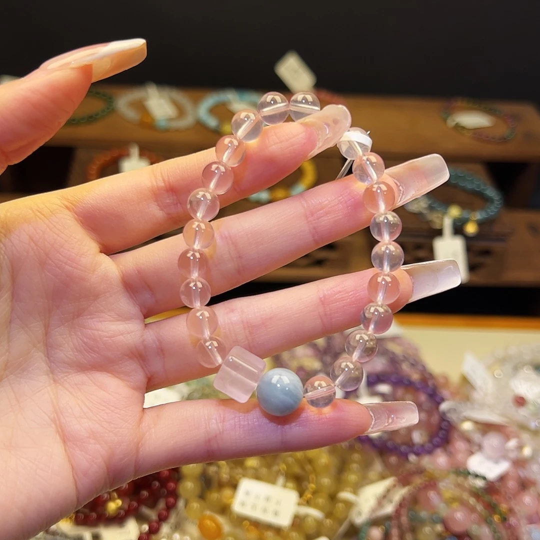 烟晶手链银S925镶嵌粉234