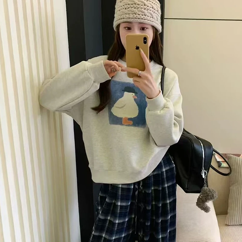 【丹姐家~卡通鸭~】韩系减龄学院风卫衣长袖