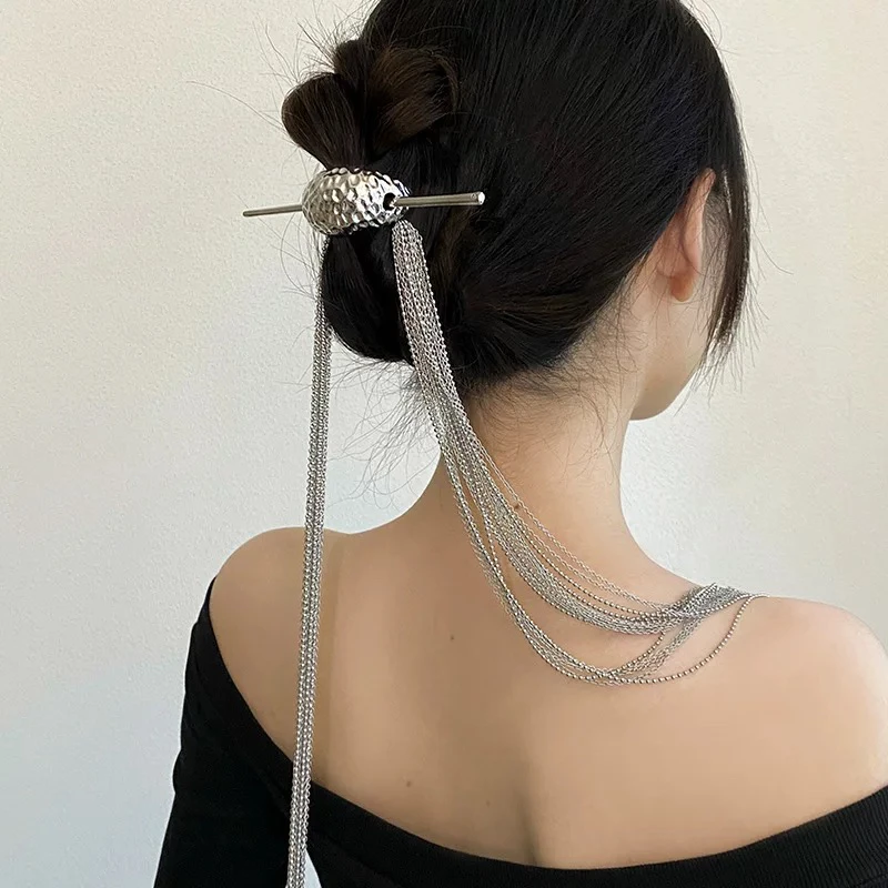 个性独特小众设计发簪新款潮马尾后脑勺簪子头饰盘发夸张流苏发饰