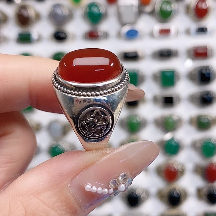 玛瑙/玉髓银S925镶嵌戒指