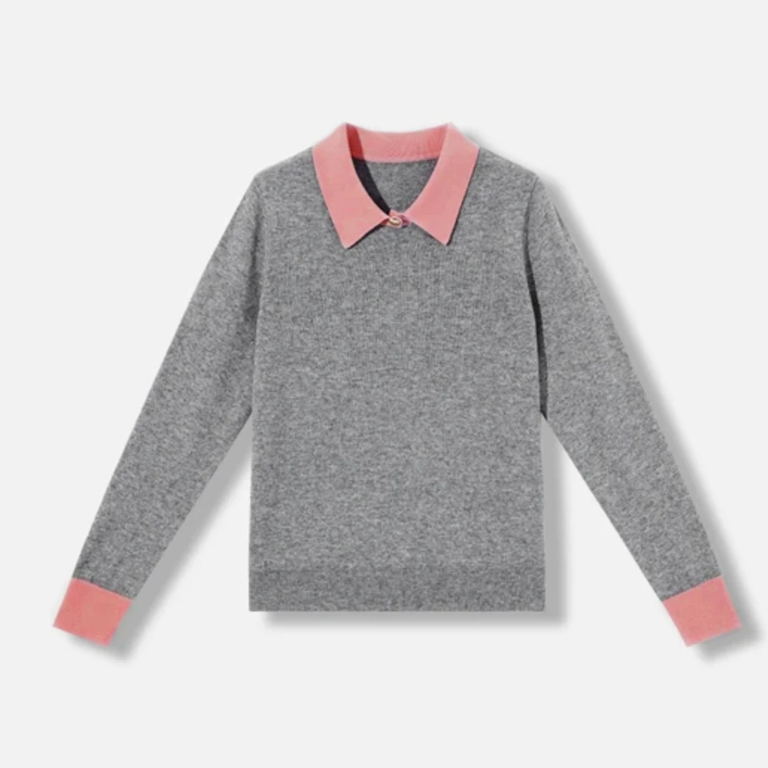 JD1117  长袖针织衫显瘦洋气时尚百搭韩版翻领上衣