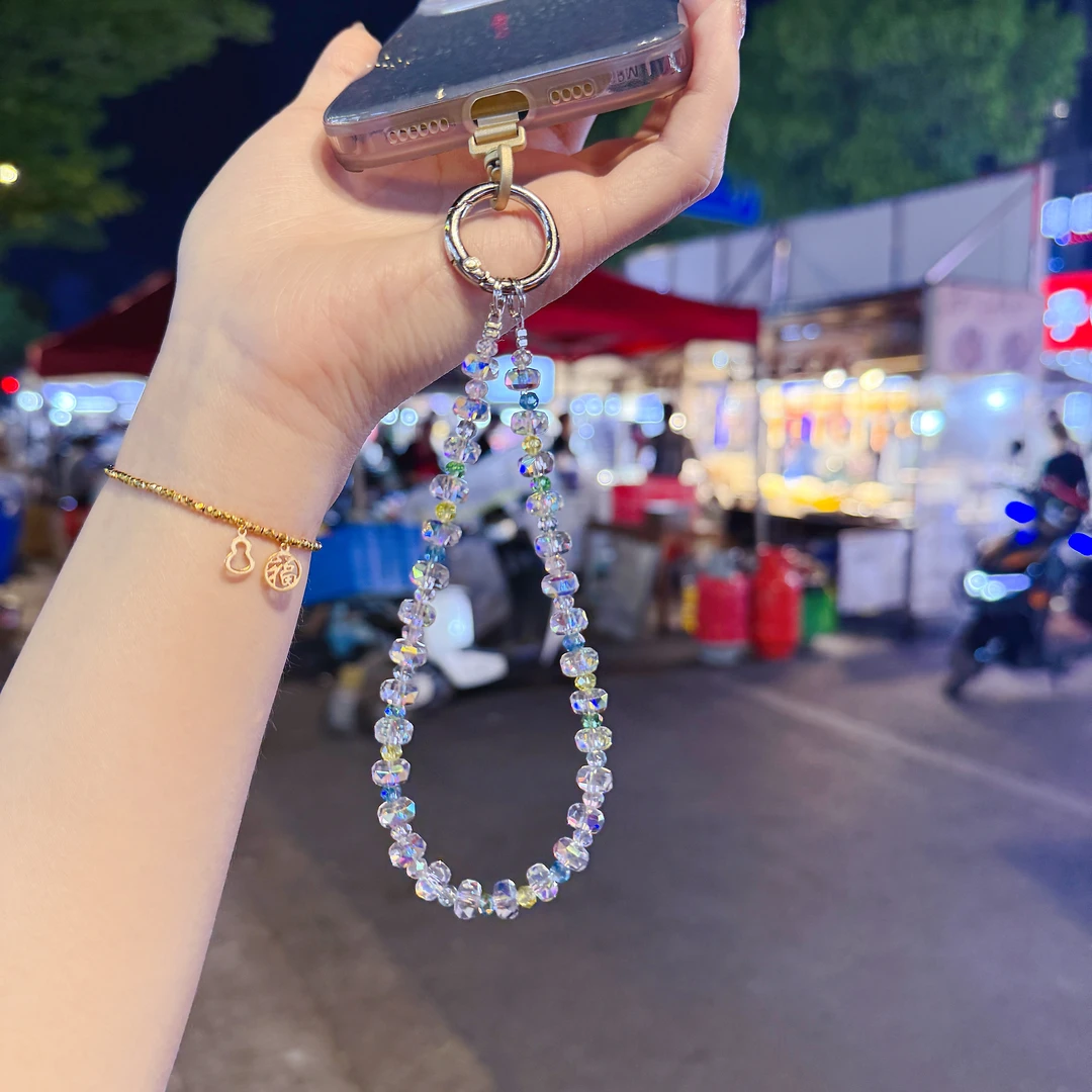 373钢片彩色冰凌手机挂链防丢挂链女款手工通用网红短款创意个性