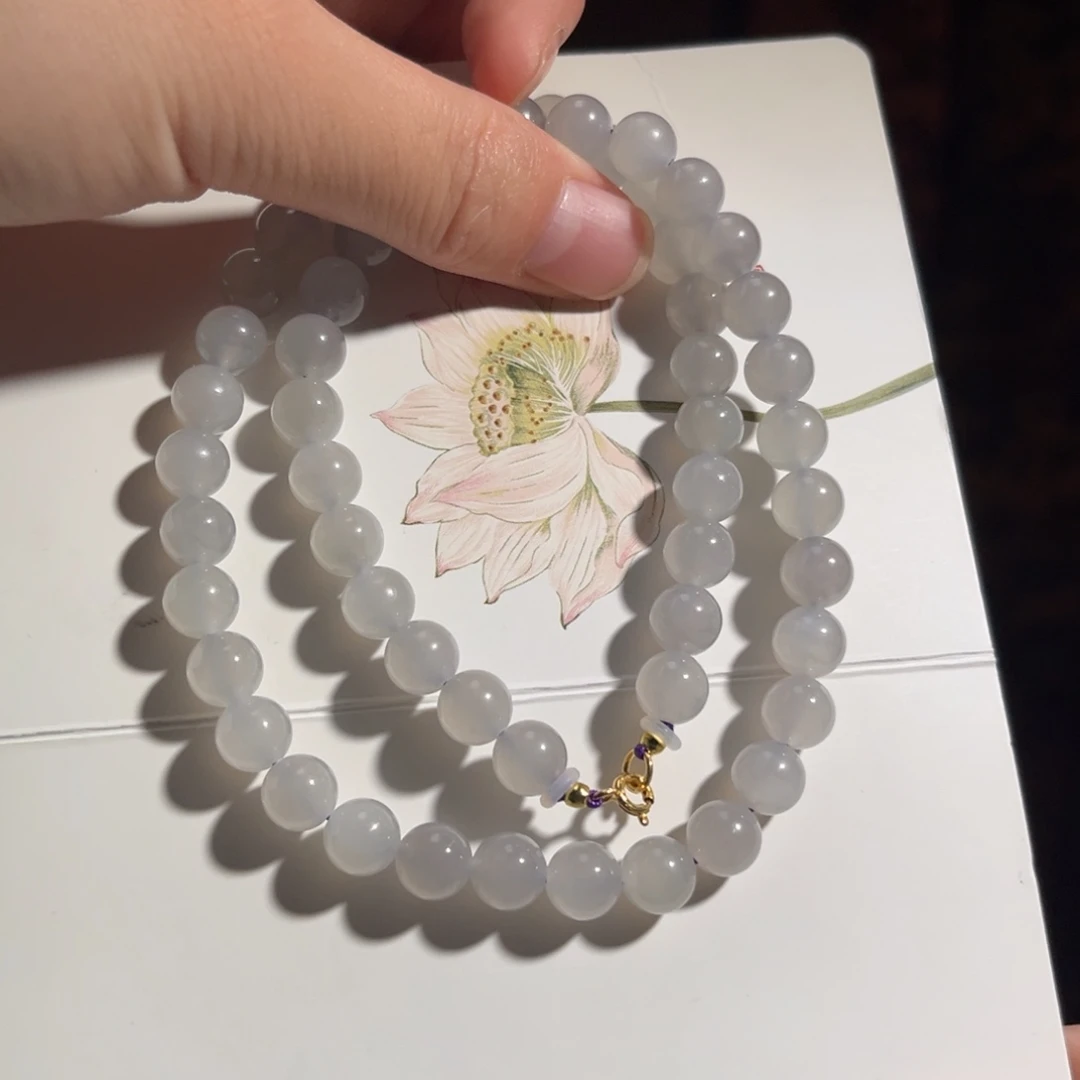 和田玉银S925镶嵌颈饰冰浅紫8mm妈妈链330