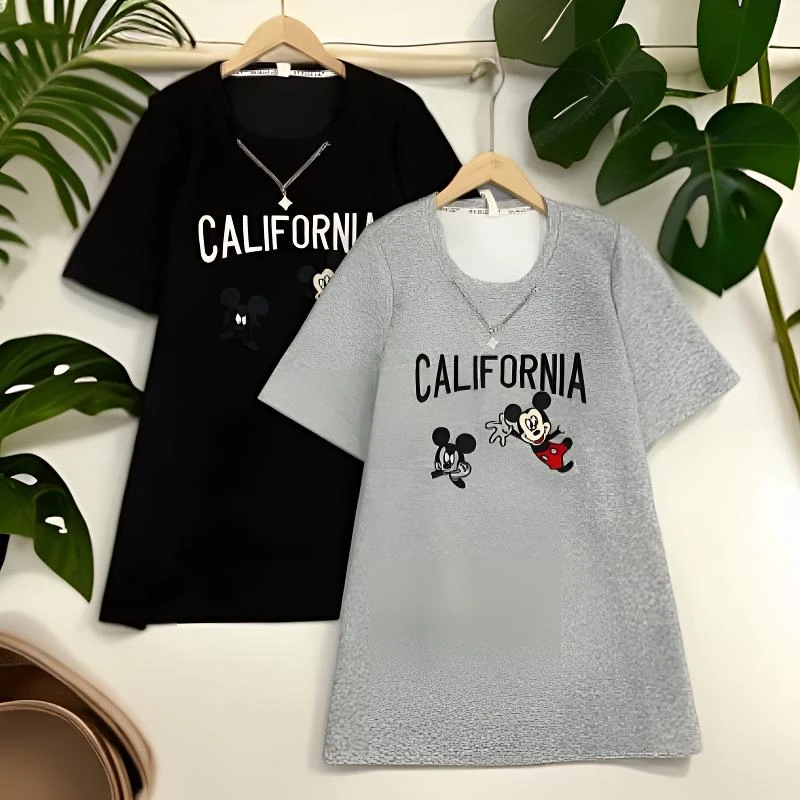 220-260斤 衣长82胸围152 时尚加厚百搭刺绣字母米奇精致链条短袖