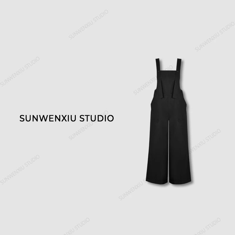 swx studio2店 私服系列 小众款春秋高腰宽松减龄背带裤