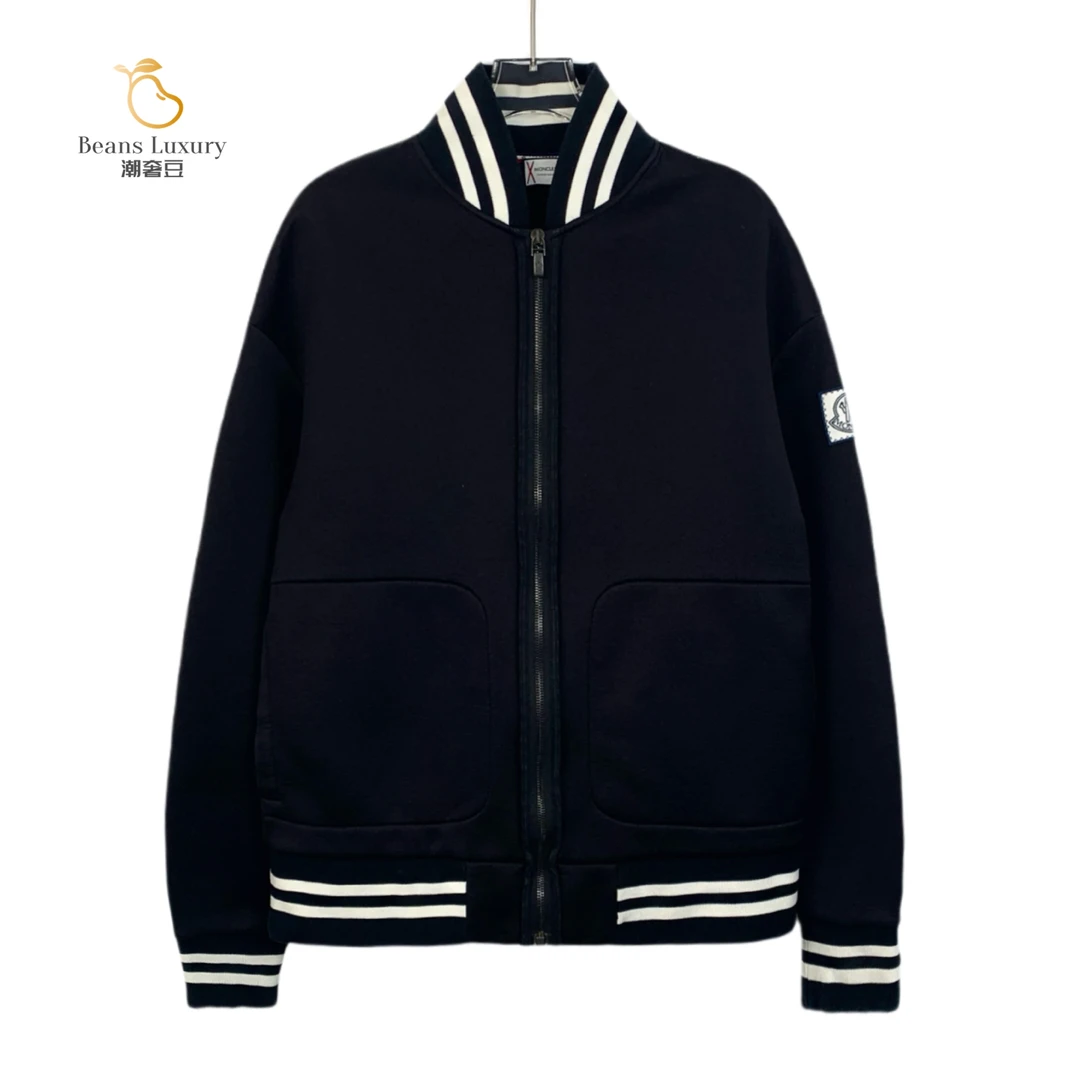 95新 MONCLER 黑色徽标贴饰棉质拉链夹克外套/H12342