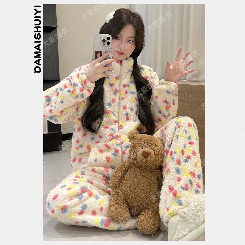 加绒加厚保暖睡衣2025秋冬季爆款珊瑚绒家居服套装女连帽高颜值